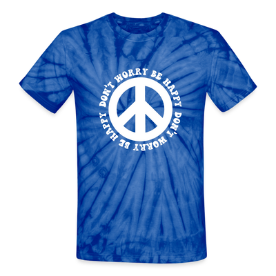 Don't Worry Be Happy Blue Tie Dye Tee - spider blue