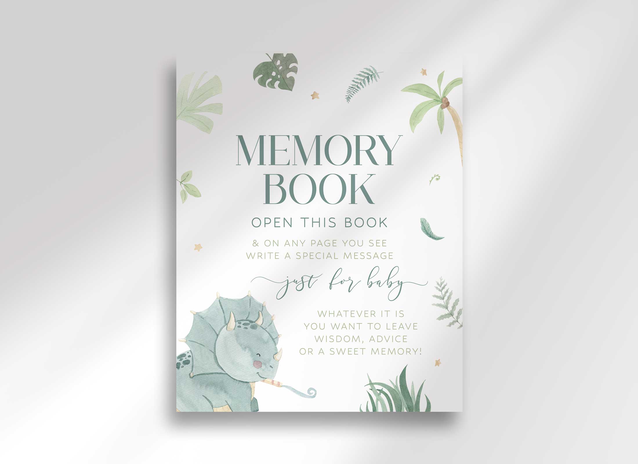 Memory Book Baby Dino Baby Shower Sign – Helia Design Co.