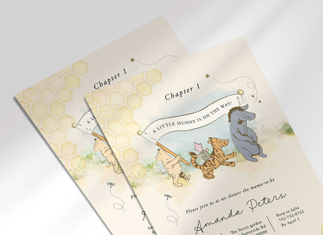 Classic Winnie the Pooh Baby Shower Invitation Template – Helia Design Co., image size:1080x785