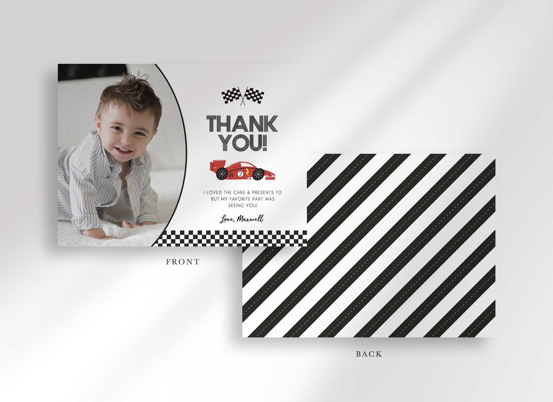Thank You Racers Racer Birthday Thank You Card Template – Helia Design Co.