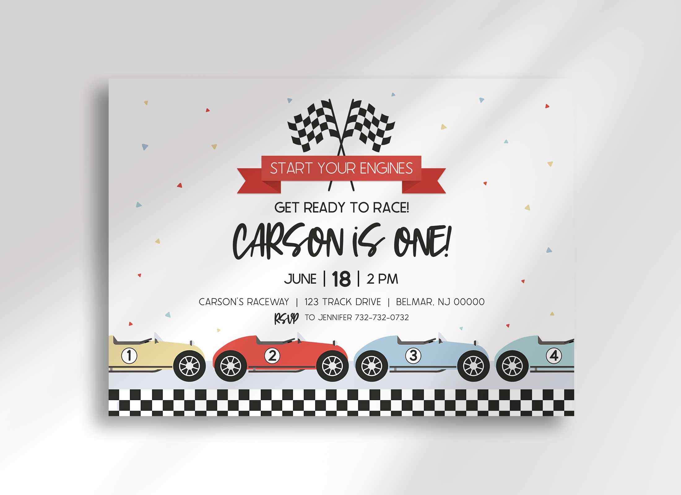 Retro Race Car Birthday Invitation Template for One or Two Birthdays I ...