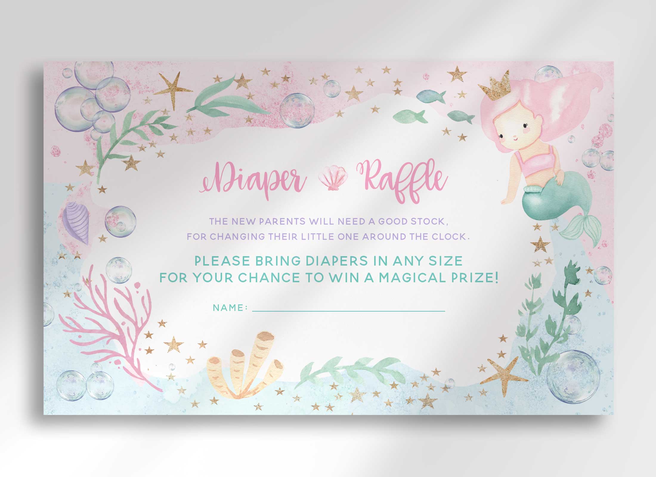 Diaper Raffle Mermaid Baby Shower Invitation Insert Template – Helia ...
