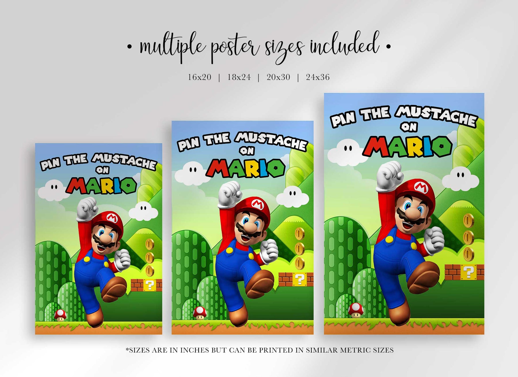 Pin the Mustache on Mario Game for Super Mario Birthday Theme Digital ...